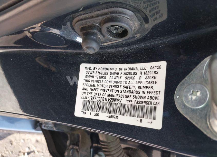 Photo 9 of 2020 Honda Civic LX (VIN 19XFC2F61LE209087)