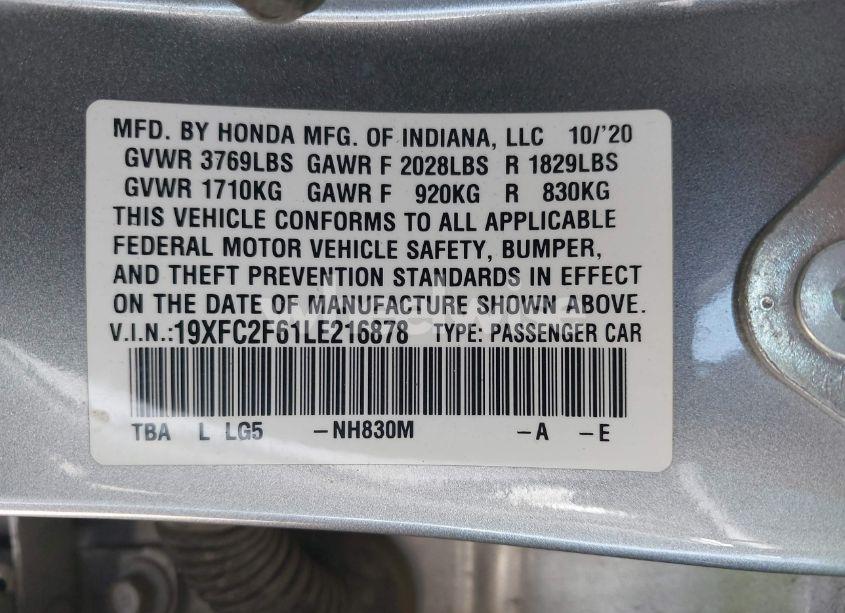 Photo 9 of 2020 Honda Civic LX (VIN 19XFC2F61LE216878)