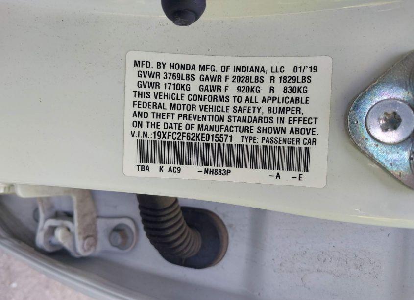 Photo 9 of 2019 Honda Civic LX (VIN 19XFC2F62KE015571)