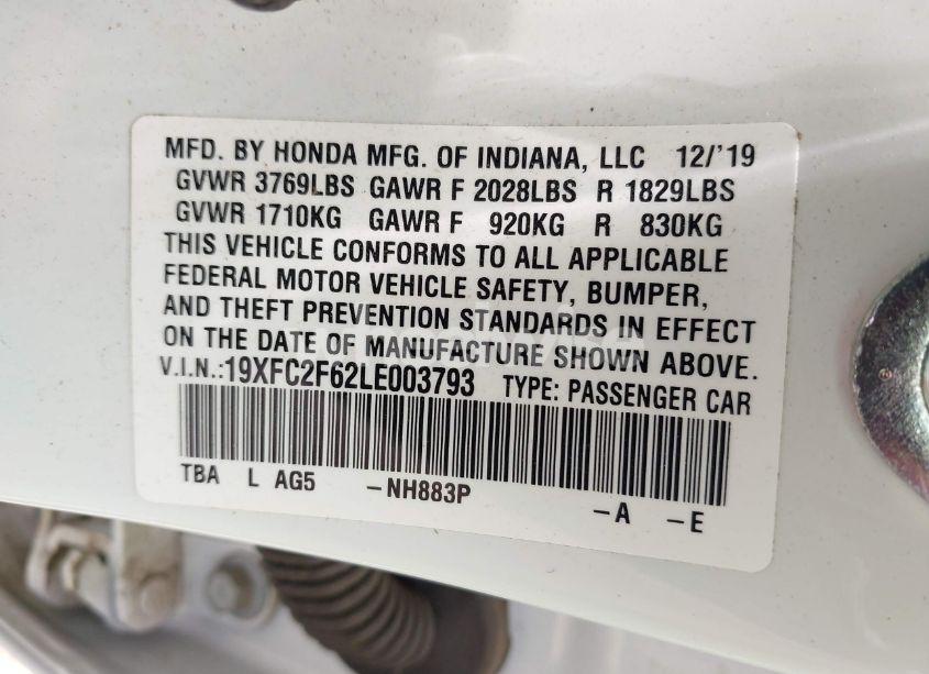 Photo 9 of 2020 Honda Civic LX (VIN 19XFC2F62LE003793)