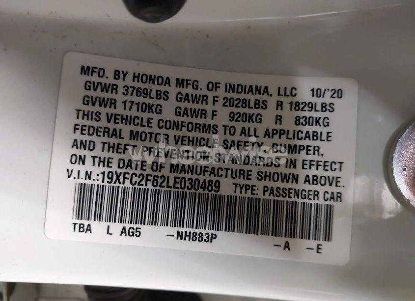 Photo 9 of 2020 Honda Civic LX (VIN 19XFC2F62LE030489)