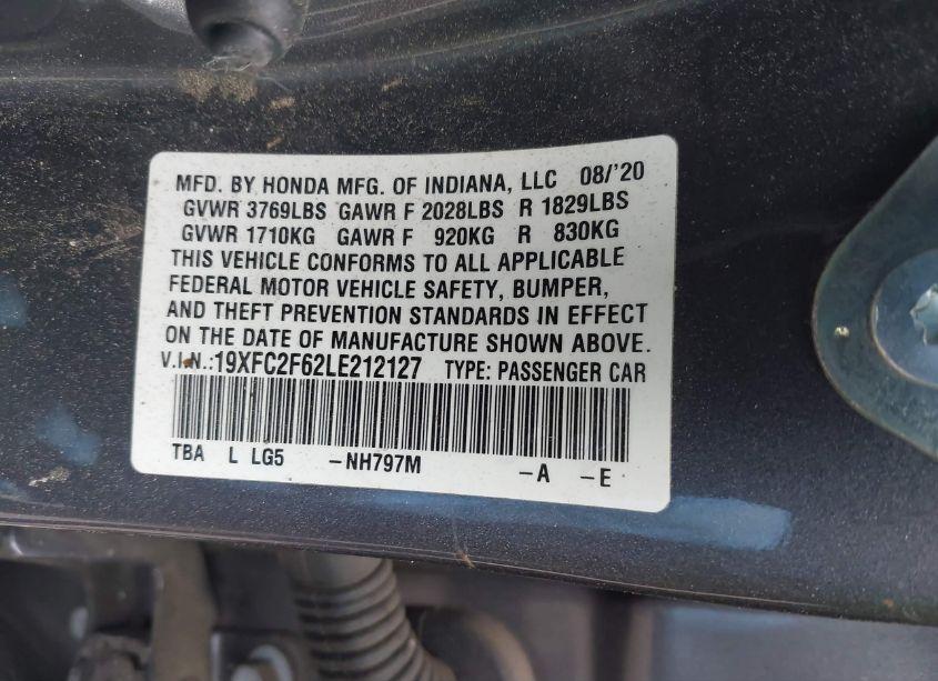 Photo 9 of 2020 Honda Civic LX (VIN 19XFC2F62LE212127)