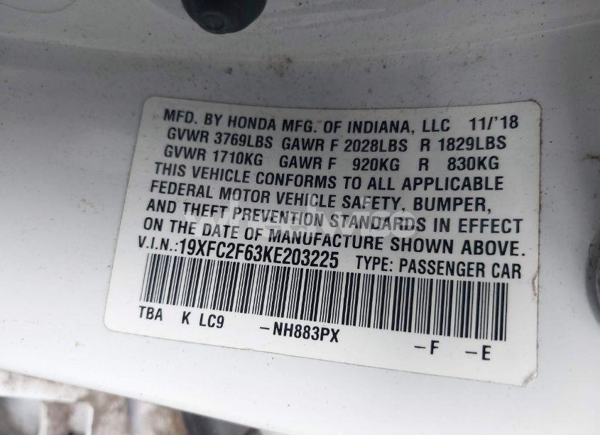 Photo 9 of 2019 Honda Civic LX (VIN 19XFC2F63KE203225)