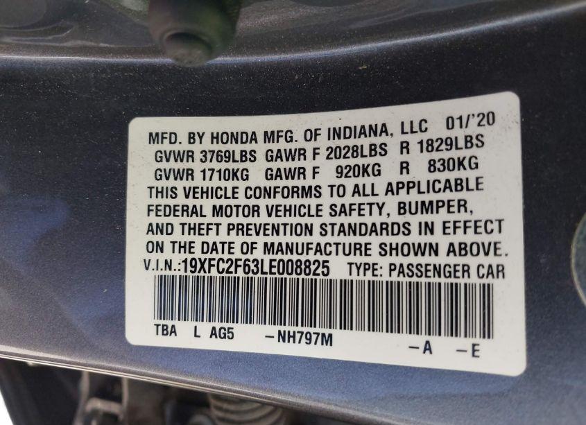 Photo 9 of 2020 Honda Civic LX (VIN 19XFC2F63LE008825)