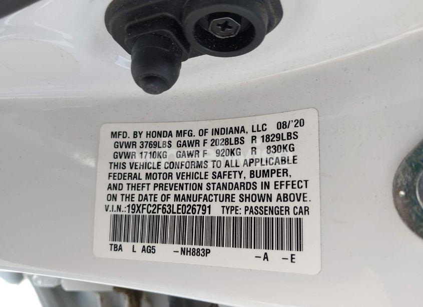 Photo 9 of 2020 Honda Civic LX (VIN 19XFC2F63LE026791)