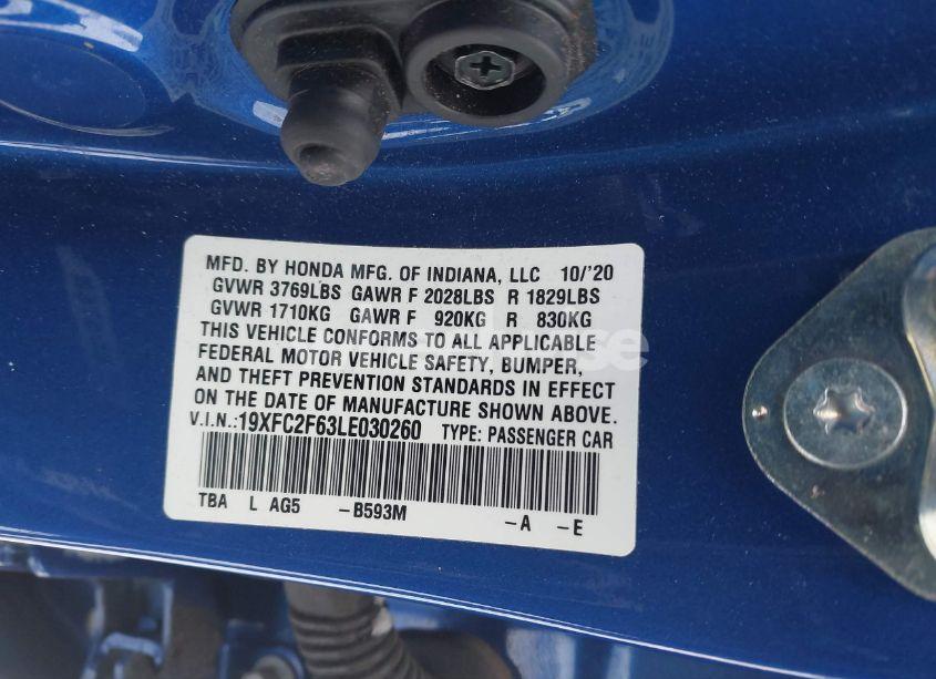 Photo 9 of 2020 Honda Civic LX (VIN 19XFC2F63LE030260)