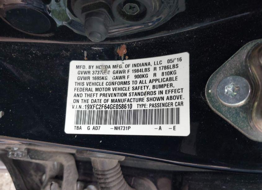 Photo 9 of 2016 Honda Civic LX (VIN 19XFC2F64GE058610)