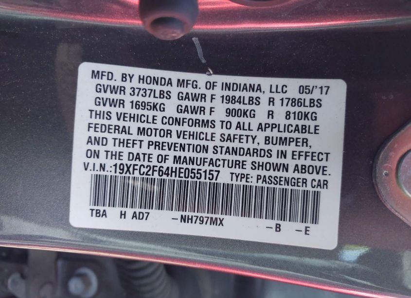 Photo 9 of 2017 Honda Civic LX (VIN 19XFC2F64HE055157)