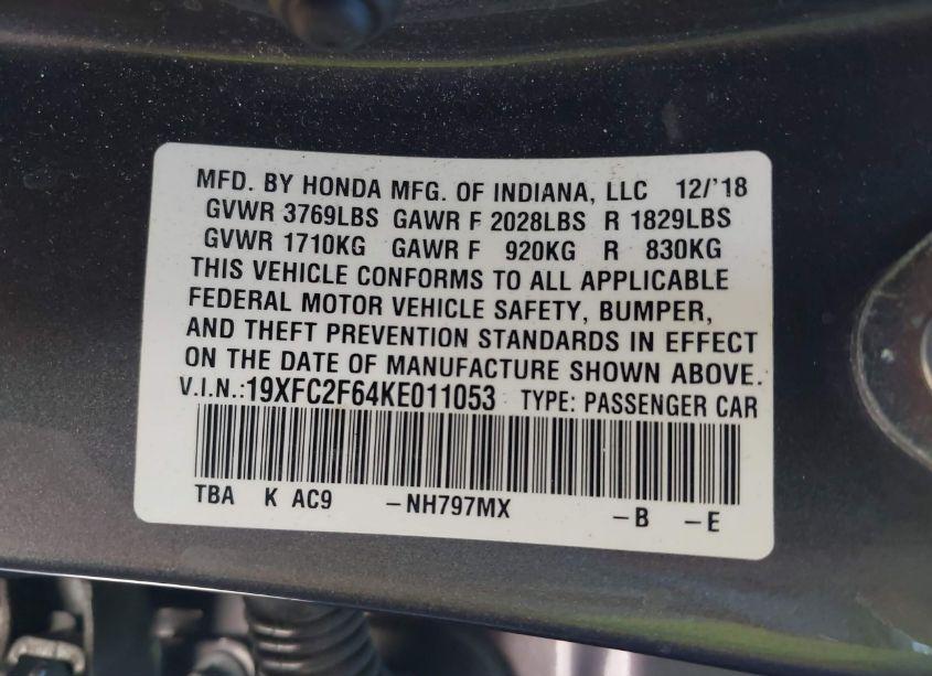 Photo 9 of 2019 Honda Civic LX (VIN 19XFC2F64KE011053)