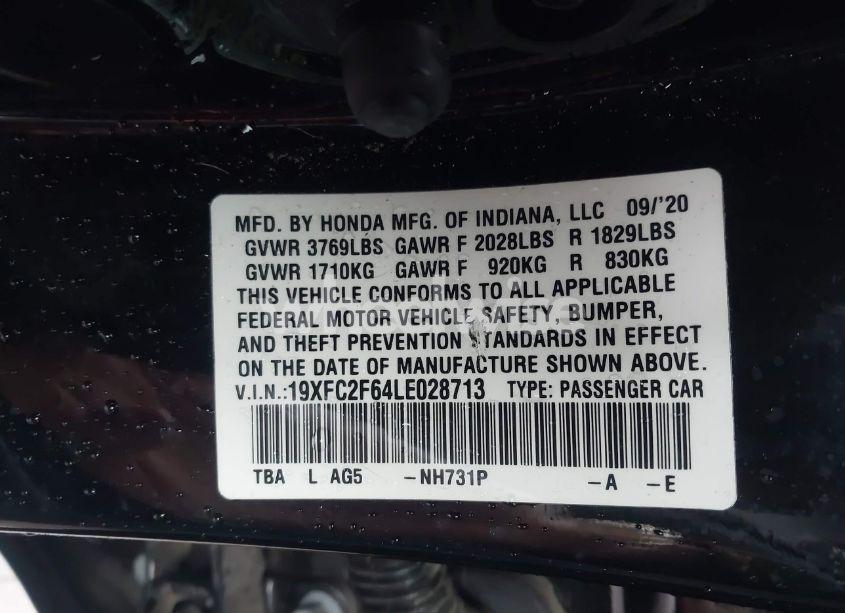 Photo 9 of 2020 Honda Civic LX (VIN 19XFC2F64LE028713)