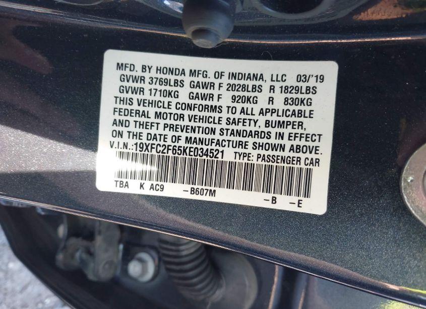 Photo 9 of 2019 Honda Civic LX (VIN 19XFC2F65KE034521)