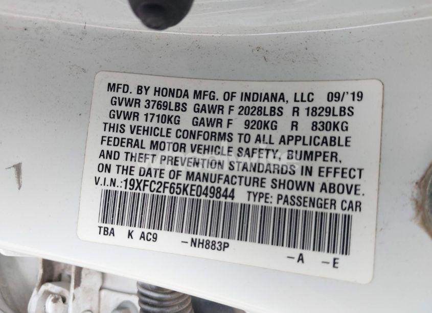 Photo 9 of 2019 Honda Civic LX (VIN 19XFC2F65KE049844)