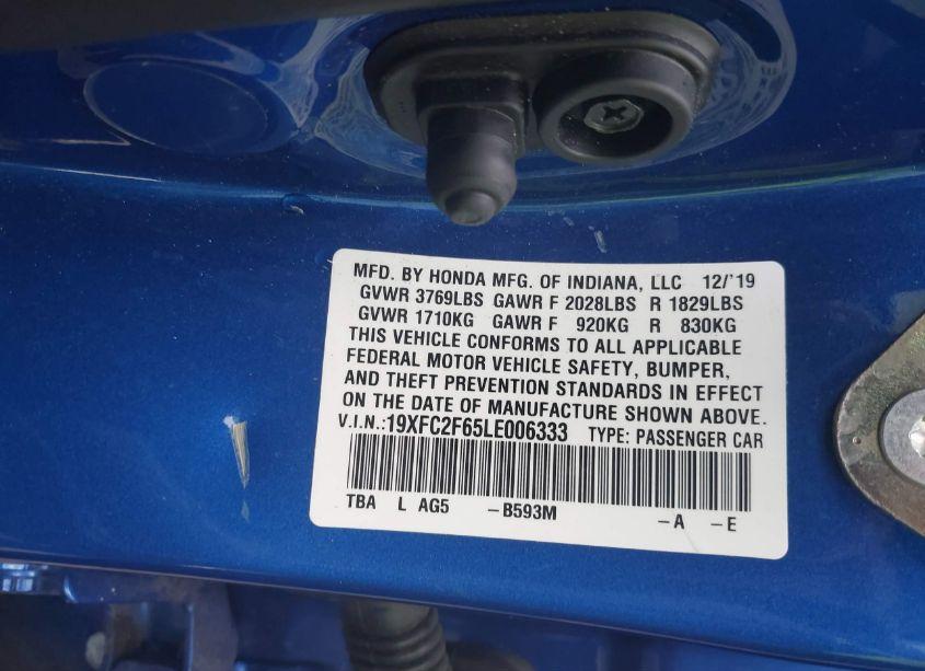 Photo 9 of 2020 Honda Civic LX (VIN 19XFC2F65LE006333)