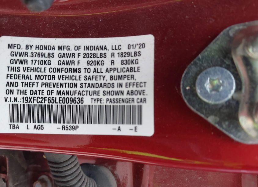 Photo 9 of 2020 Honda Civic LX (VIN 19XFC2F65LE009636)