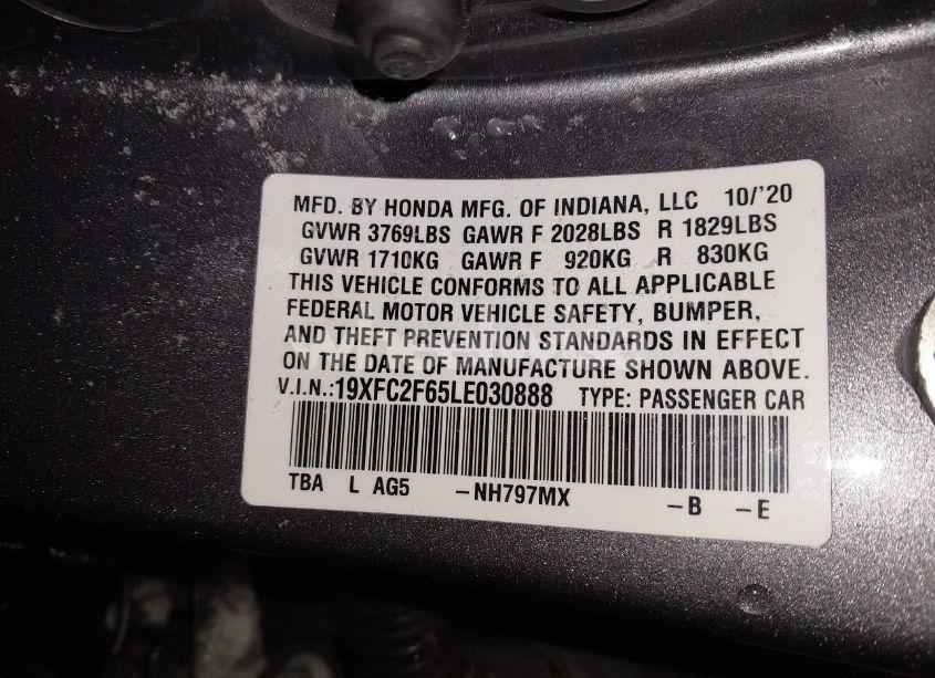 Photo 9 of 2020 Honda Civic LX (VIN 19XFC2F65LE030888)