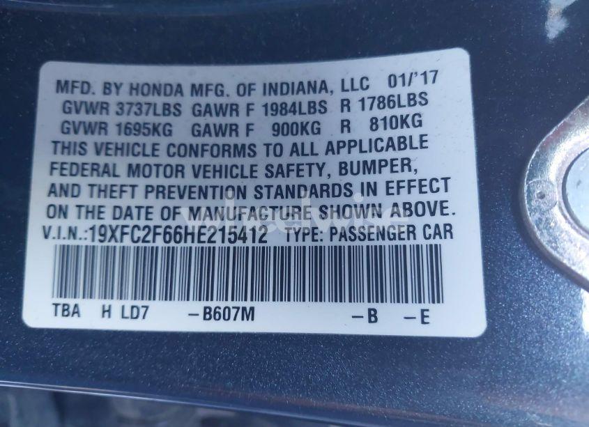 Photo 9 of 2017 Honda Civic LX (VIN 19XFC2F66HE215412)