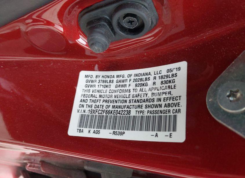 Photo 9 of 2019 Honda Civic LX (VIN 19XFC2F66KE042238)