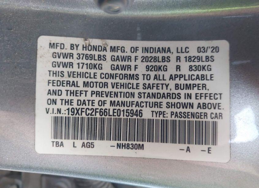 Photo 9 of 2020 Honda Civic LX (VIN 19XFC2F66LE015946)