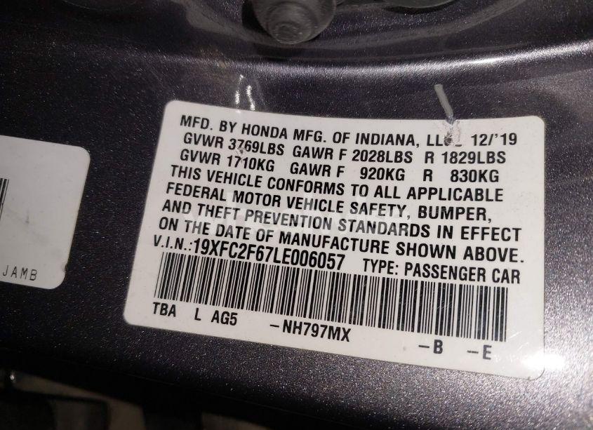 Photo 9 of 2020 Honda Civic LX (VIN 19XFC2F67LE006057)