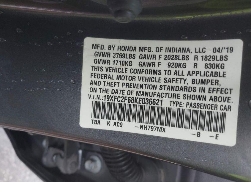 Photo 9 of 2019 Honda Civic LX (VIN 19XFC2F68KE036621)