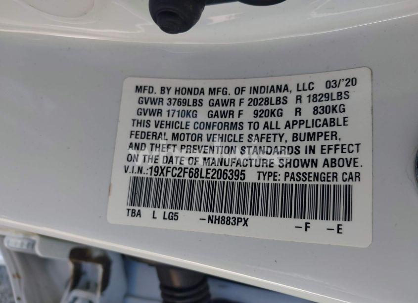 Photo 9 of 2020 Honda Civic LX (VIN 19XFC2F68LE206395)