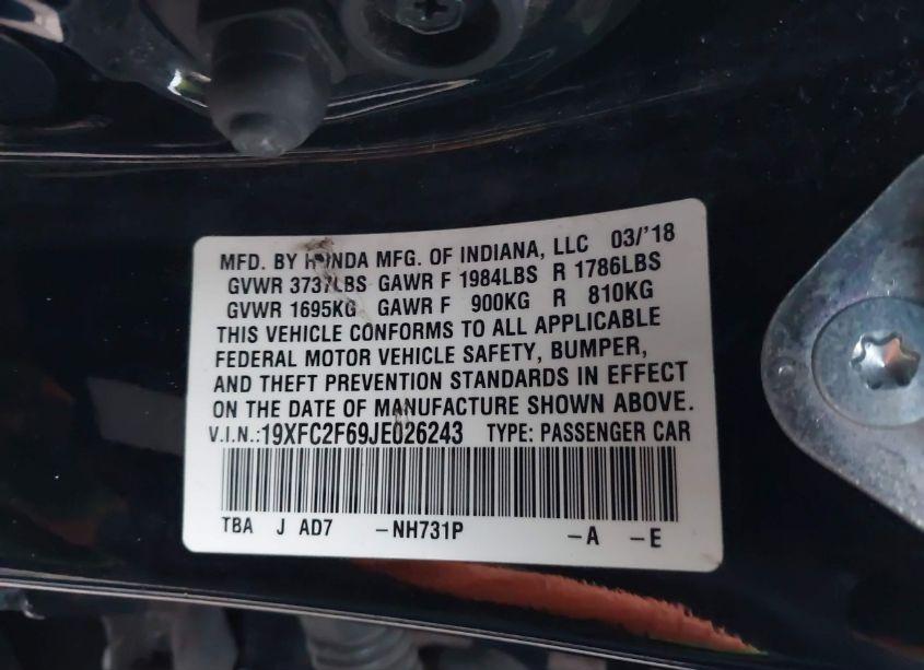 Photo 9 of 2018 Honda Civic LX (VIN 19XFC2F69JE026243)