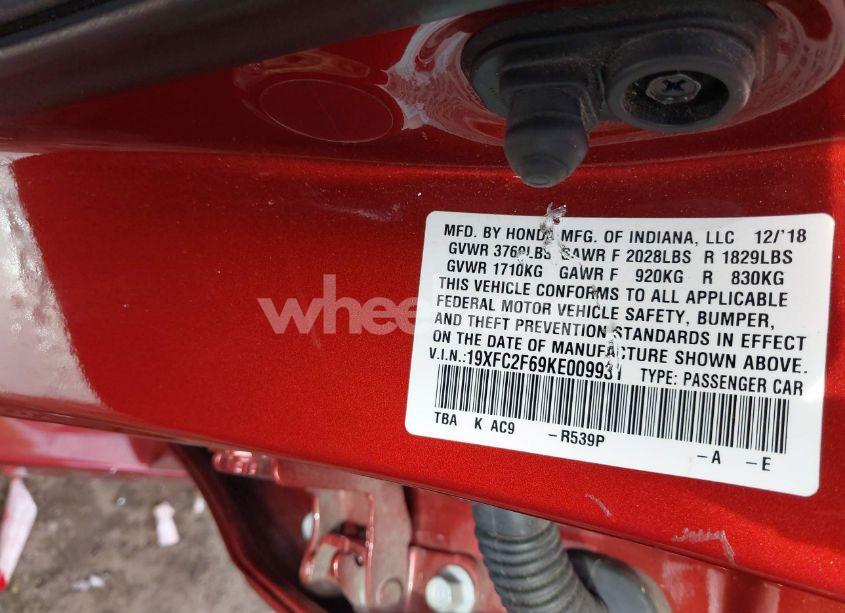 Photo 9 of 2019 Honda Civic LX (VIN 19XFC2F69KE009931)