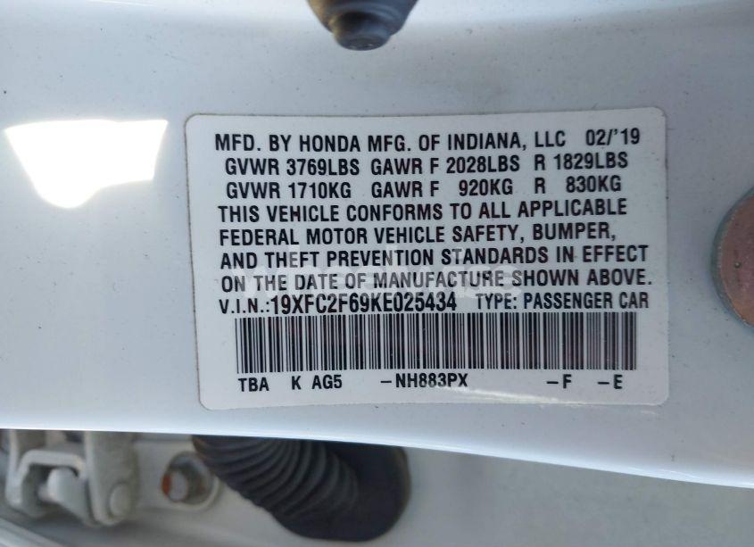 Photo 9 of 2019 Honda Civic LX (VIN 19XFC2F69KE025434)