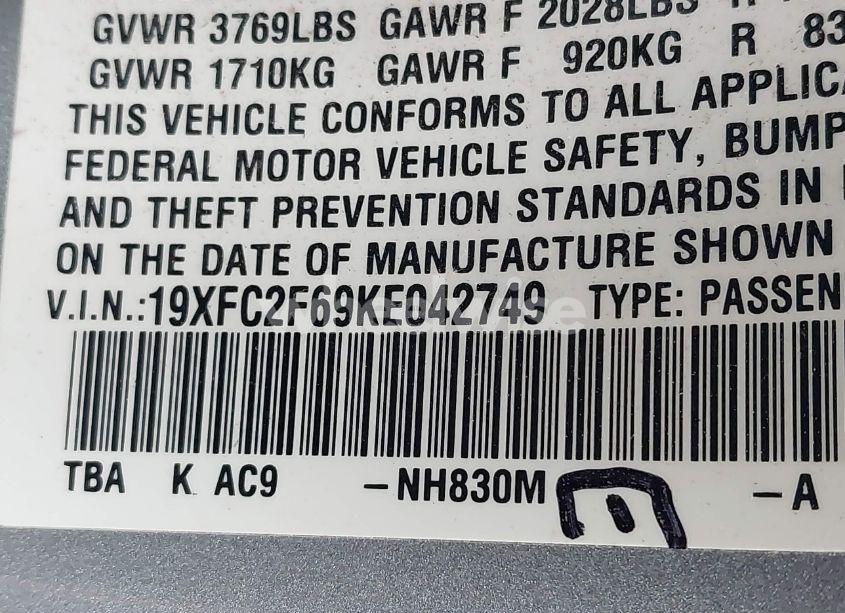 Photo 9 of 2019 Honda Civic LX (VIN 19XFC2F69KE042749)