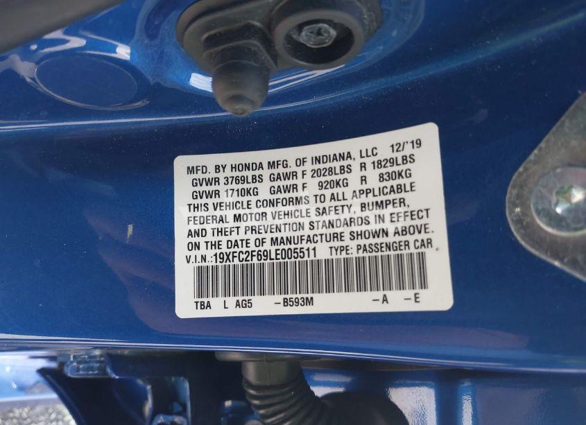 Photo 9 of 2020 Honda Civic LX (VIN 19XFC2F69LE005511)