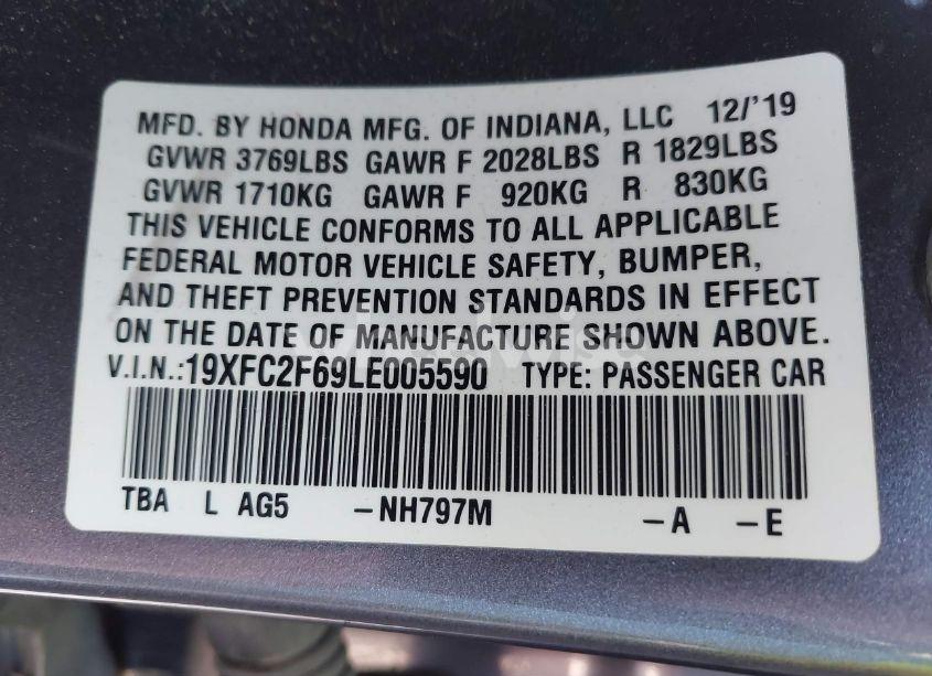 Photo 9 of 2020 Honda Civic LX (VIN 19XFC2F69LE005590)