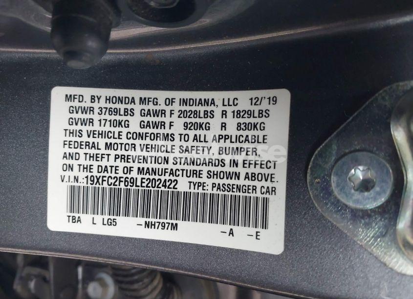 Photo 9 of 2020 Honda Civic LX (VIN 19XFC2F69LE202422)