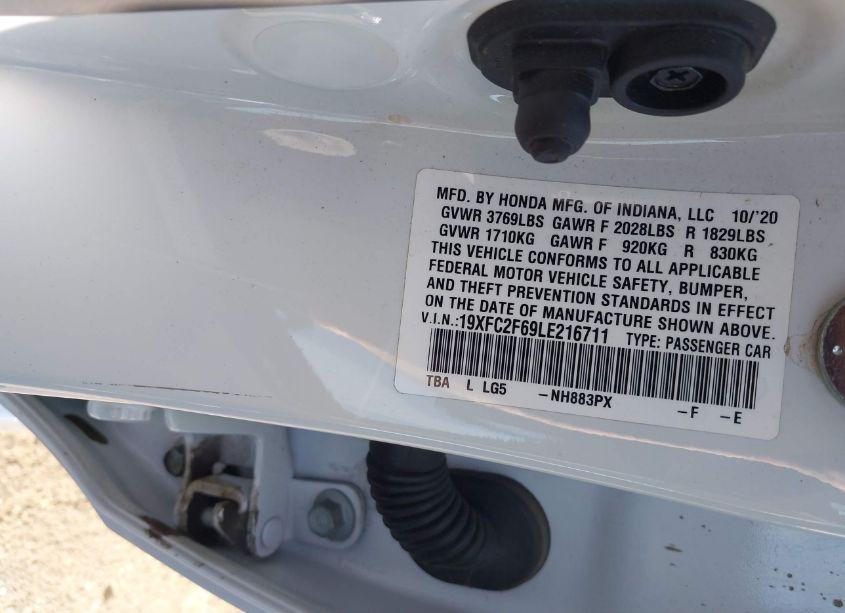 Photo 9 of 2020 Honda Civic LX (VIN 19XFC2F69LE216711)
