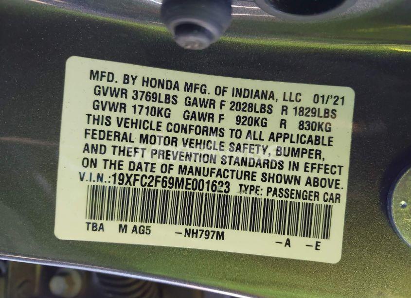 Photo 9 of 2021 Honda Civic LX (VIN 19XFC2F69ME001623)