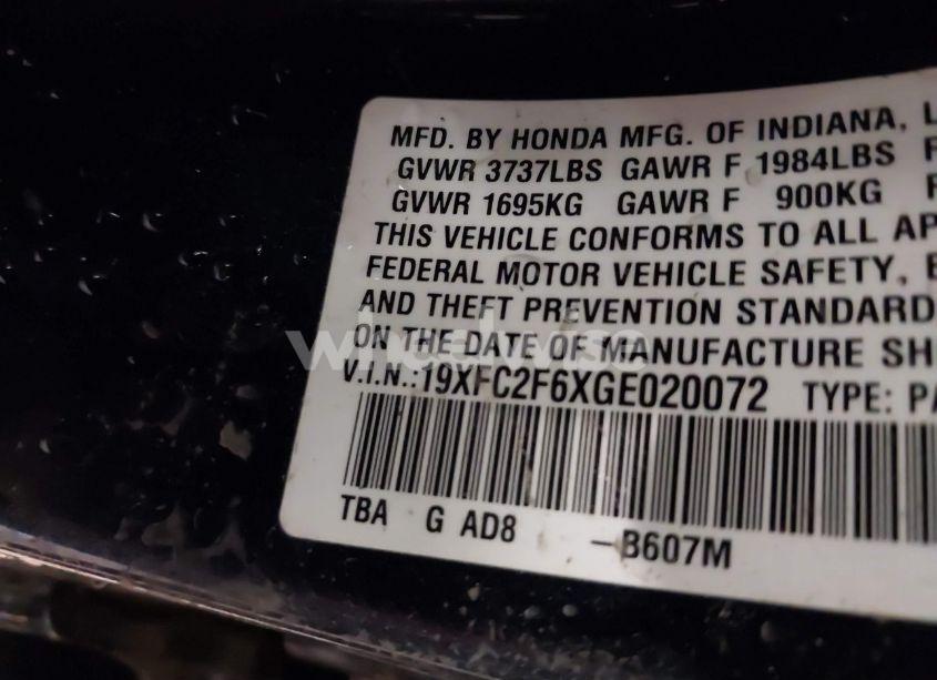 Photo 9 of 2016 Honda Civic LX (VIN 19XFC2F6XGE020072)