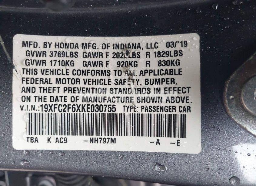 Photo 9 of 2019 Honda Civic LX (VIN 19XFC2F6XKE030755)