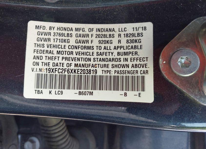 Photo 9 of 2019 Honda Civic LX (VIN 19XFC2F6XKE203819)