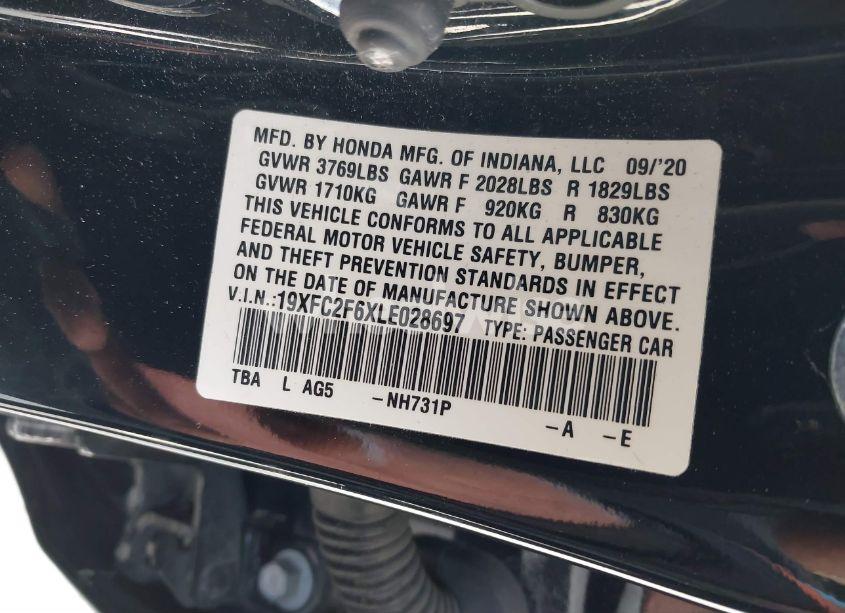 Photo 9 of 2020 Honda Civic LX (VIN 19XFC2F6XLE028697)