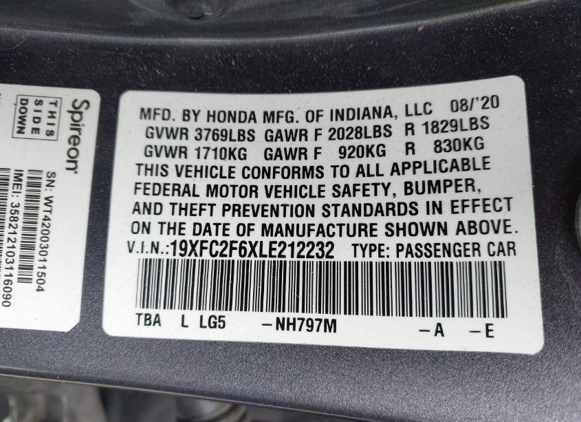 Photo 9 of 2020 Honda Civic LX (VIN 19XFC2F6XLE212232)