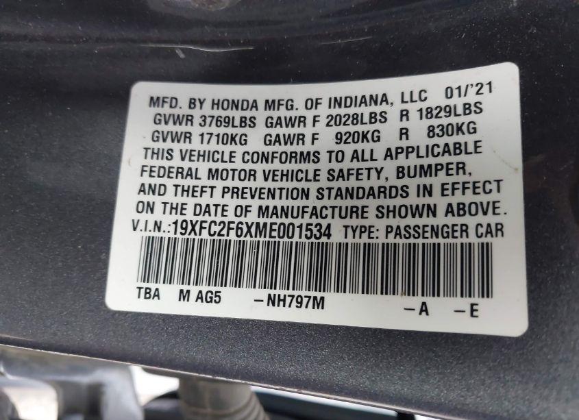 Photo 9 of 2021 Honda Civic LX (VIN 19XFC2F6XME001534)