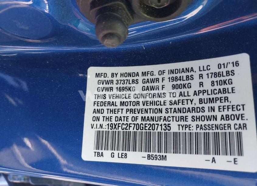 Photo 9 of 2016 Honda Civic EX (VIN 19XFC2F70GE207135)