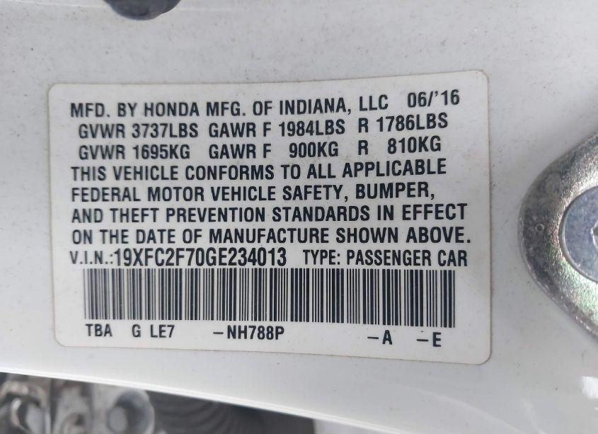 Photo 9 of 2016 Honda Civic EX (VIN 19XFC2F70GE234013)
