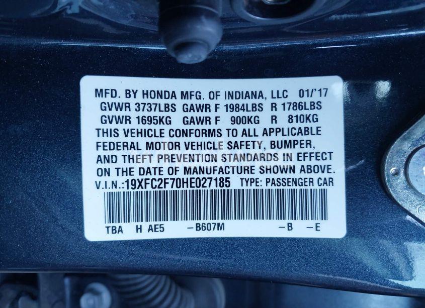 Photo 9 of 2017 Honda Civic EX (VIN 19XFC2F70HE027185)