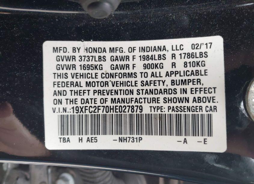 Photo 9 of 2017 Honda Civic EX (VIN 19XFC2F70HE027879)
