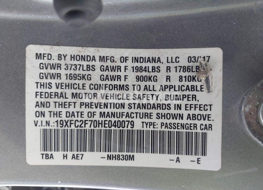 Photo 9 of 2017 Honda Civic EX (VIN 19XFC2F70HE040079)