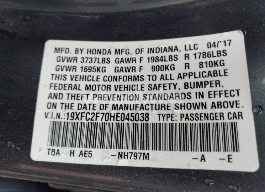 Photo 9 of 2017 Honda Civic EX (VIN 19XFC2F70HE045038)