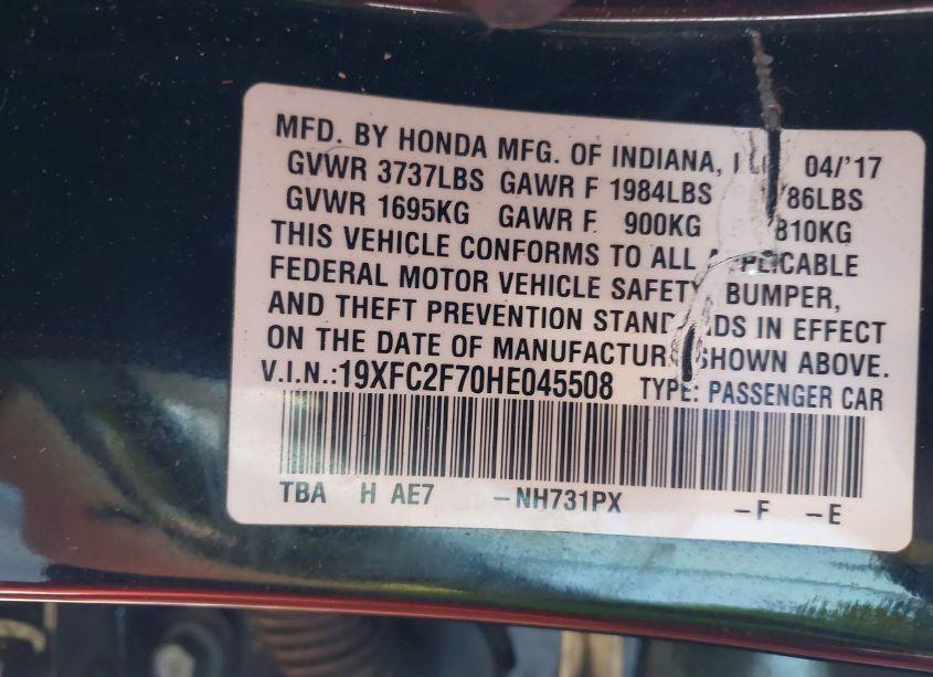 Photo 9 of 2017 Honda Civic EX (VIN 19XFC2F70HE045508)