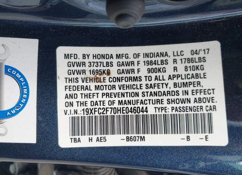 Photo 9 of 2017 Honda Civic EX (VIN 19XFC2F70HE046044)