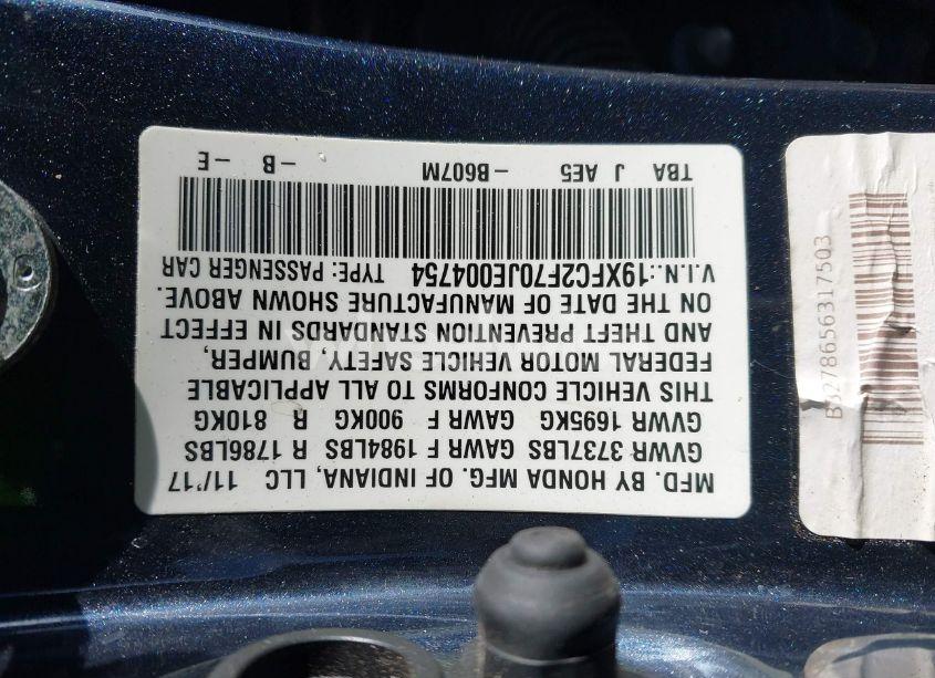 Photo 9 of 2018 Honda Civic EX (VIN 19XFC2F70JE004754)