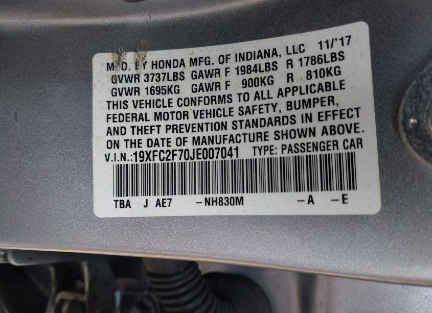 Photo 9 of 2018 Honda Civic EX (VIN 19XFC2F70JE007041)